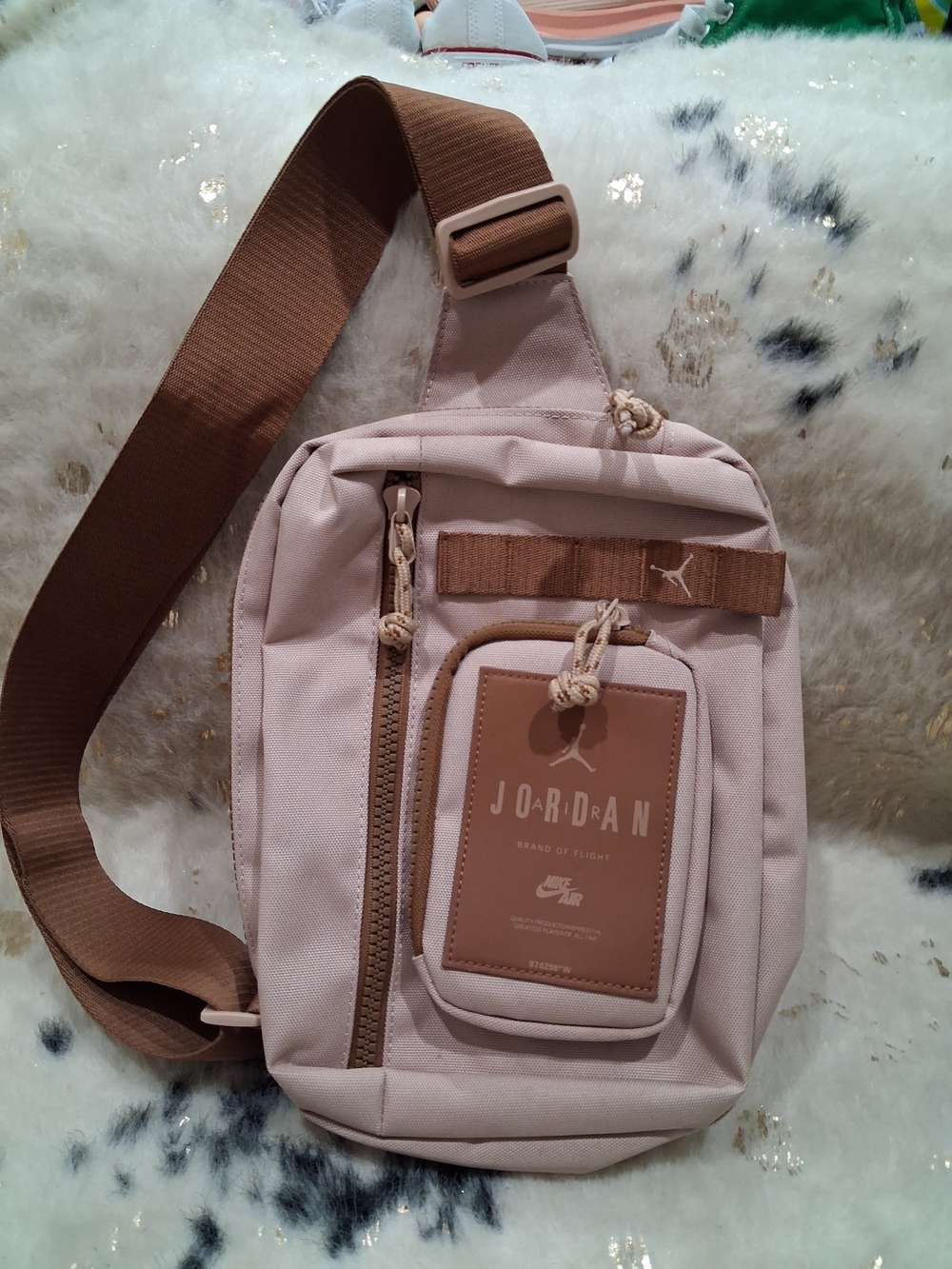 Jordan Light Pink and Brown Crossbody Sling Bag